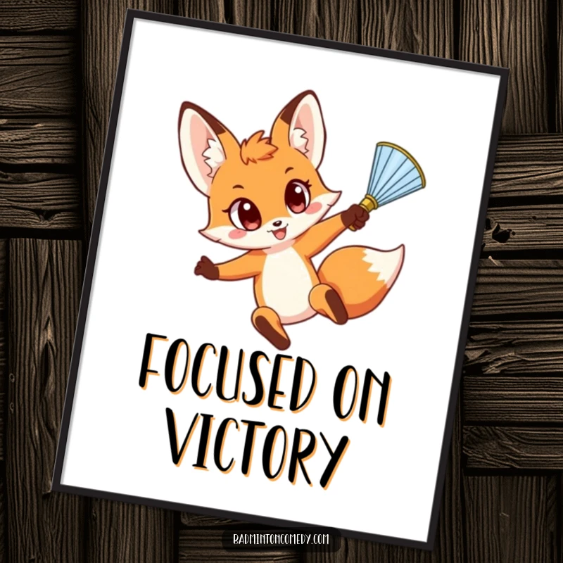 Funny Fox Smash Digital Art: A high-resolution illustration of a determined fox character leaping high to smash a shuttlecock with flair.