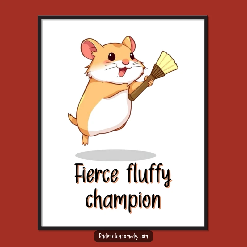 Funny Hamster Badminton Digital Print - Determined Tiny Player Artwork Gift