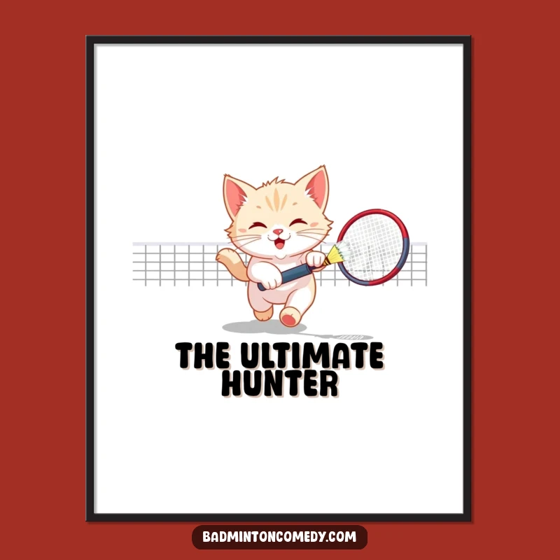 Funny Kitten Badminton Digital Print - Playful Cat Court Artwork Gift