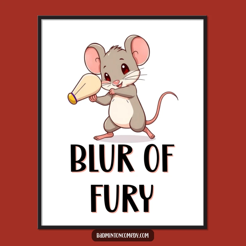 Funny Mouse Badminton Speed Digital Print: Hilarious Action Wall Art Gift