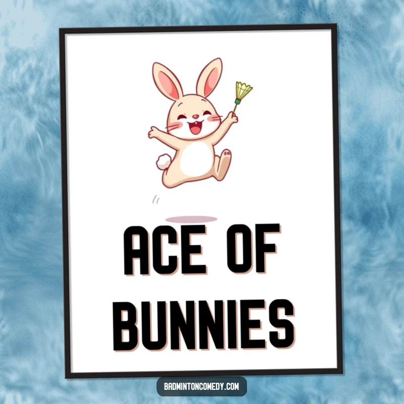 Funny Digital Art: A cheerful rabbit leaping to hit a badminton shuttlecock, a vibrant depiction of athletic fun.