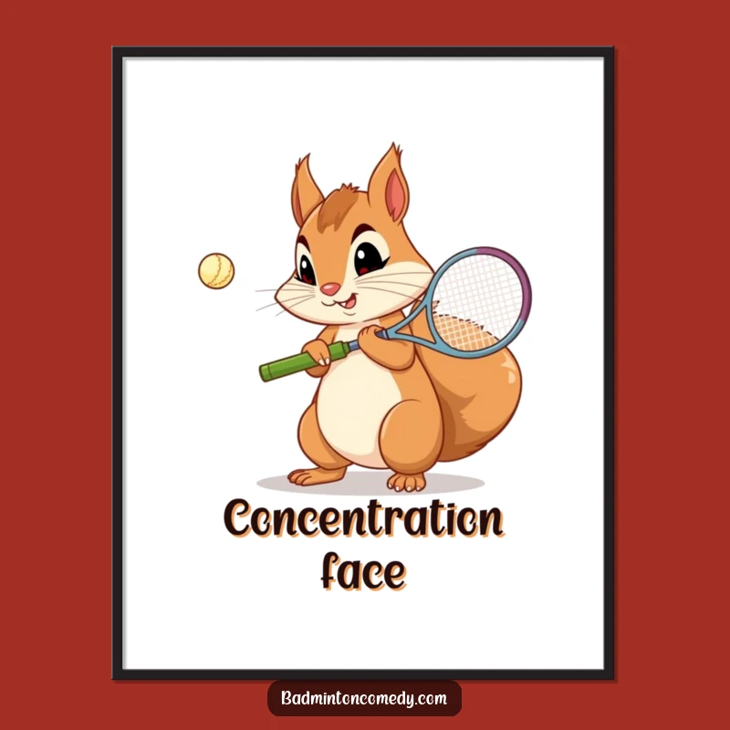 Funny Squirrel Badminton Digital Art: Printable Practice Focus
