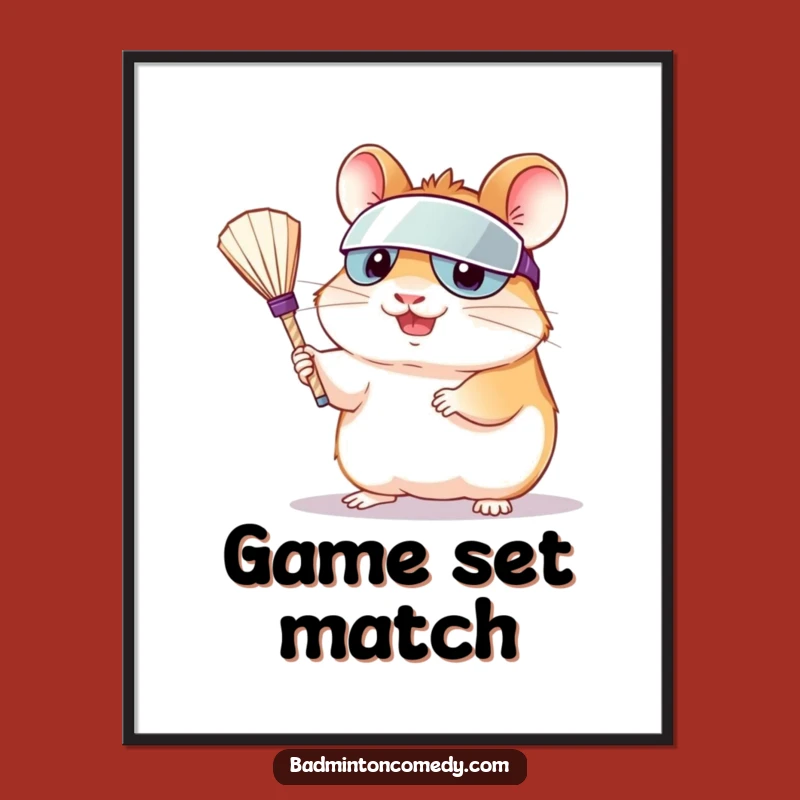 Funny Hamster Serving Shuttlecock Digital Art: Hilarious Badminton Decor for Instant Download