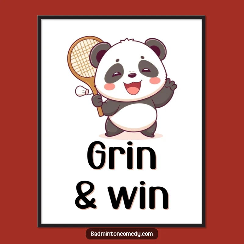 Funny Panda Badminton Digital Art: Joyful Bear Shuttlecock Print, Instant Humorous Gift