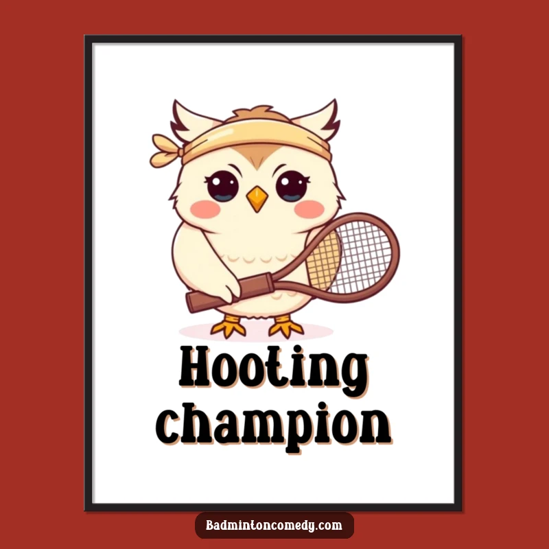 Funny Owl Tennis Digital Art: Badminton Player Printable, Instant Funny Gift