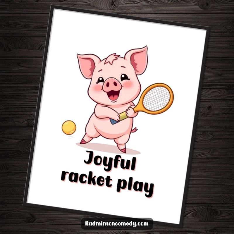 Funny Piglet Return Digital Art: A high-resolution illustration of a happy piglet enthusiastically returning a shuttlecock shot with a racket.