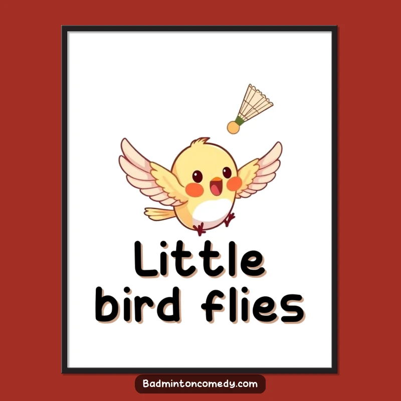 Funny Bird Badminton Digital Art - Instant Tiny Flutter Print Gift