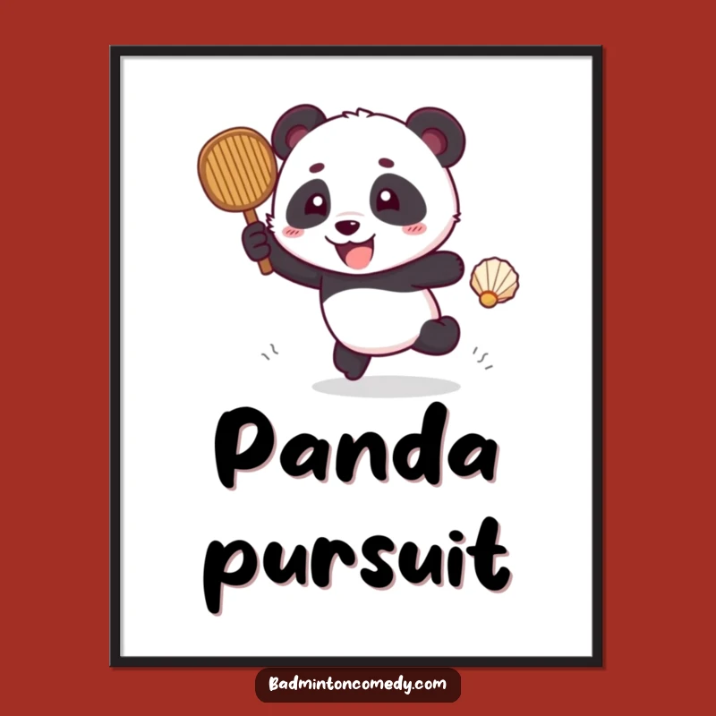 Funny Panda Badminton Digital Art: Energetic Chase Action for Your Walls