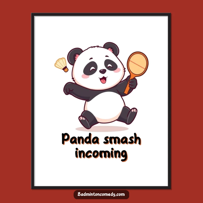 Funny Panda Badminton Chase Digital Art - Instant Playful Bear's Comical Art Print