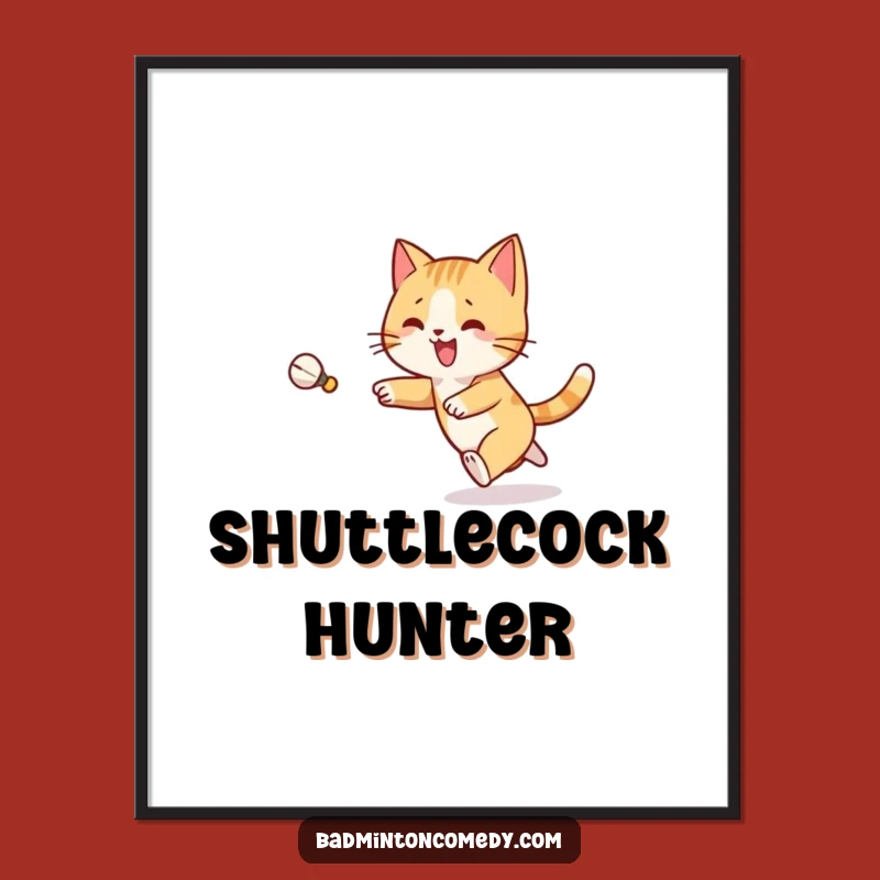 Funny Cat Badminton Digital Art Print: Joyful Feline Chase Decor!