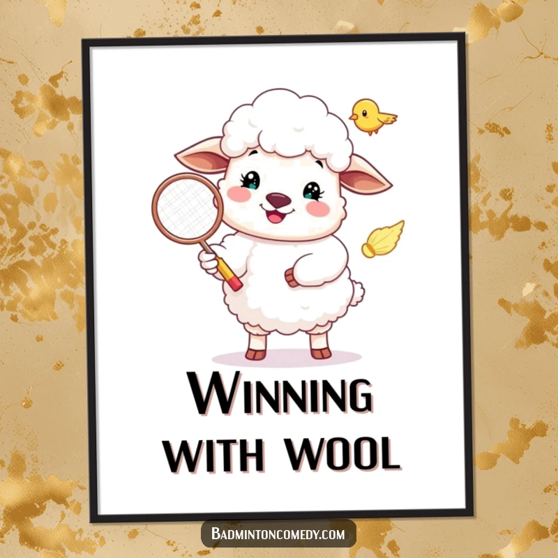Funny Sheep Digital Art Print: A high-resolution print of a happy sheep serving a badminton shuttlecock.