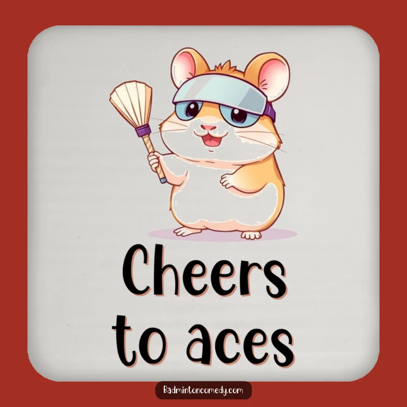 Funny Hamster Serving Shuttlecock Coaster: Protect Surfaces with Hilarious Badminton Art