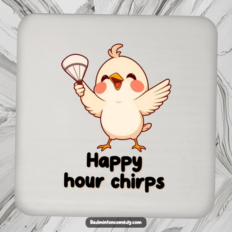 Funny Coaster: A small bird uses its beak to serve a badminton shuttlecock, adding a touch of playful sport to surfaces.