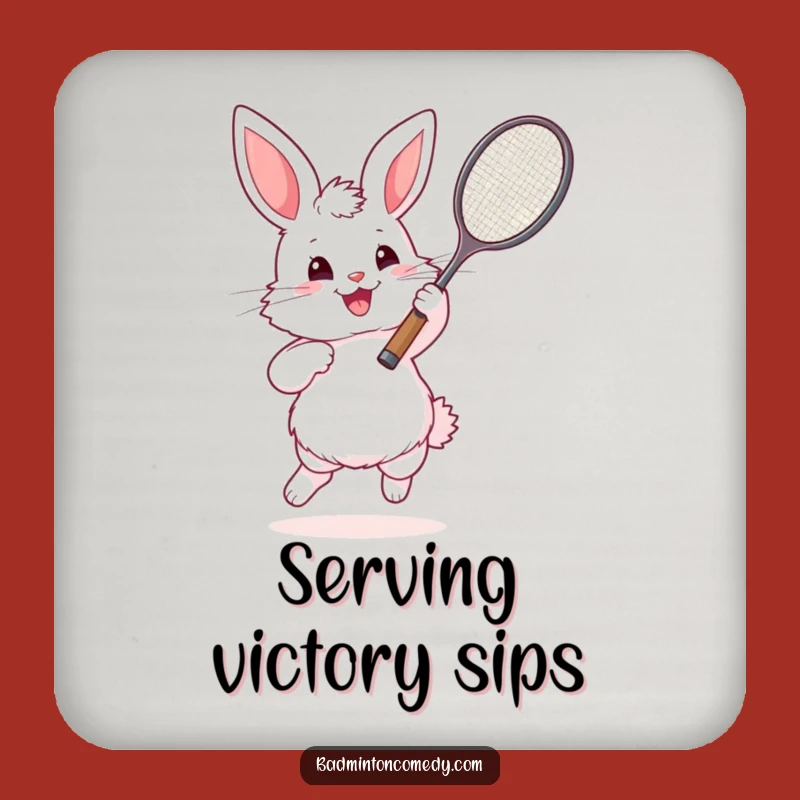 Funny Bunny Badminton Coaster - Enthusiastic Fluffy Table Protector Gift