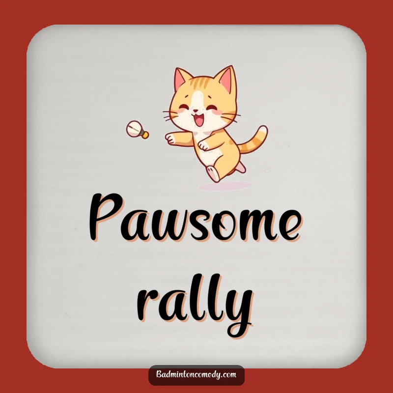 Funny Cat Badminton Coaster: Joyful Feline Chase Decor - Unique Gift!