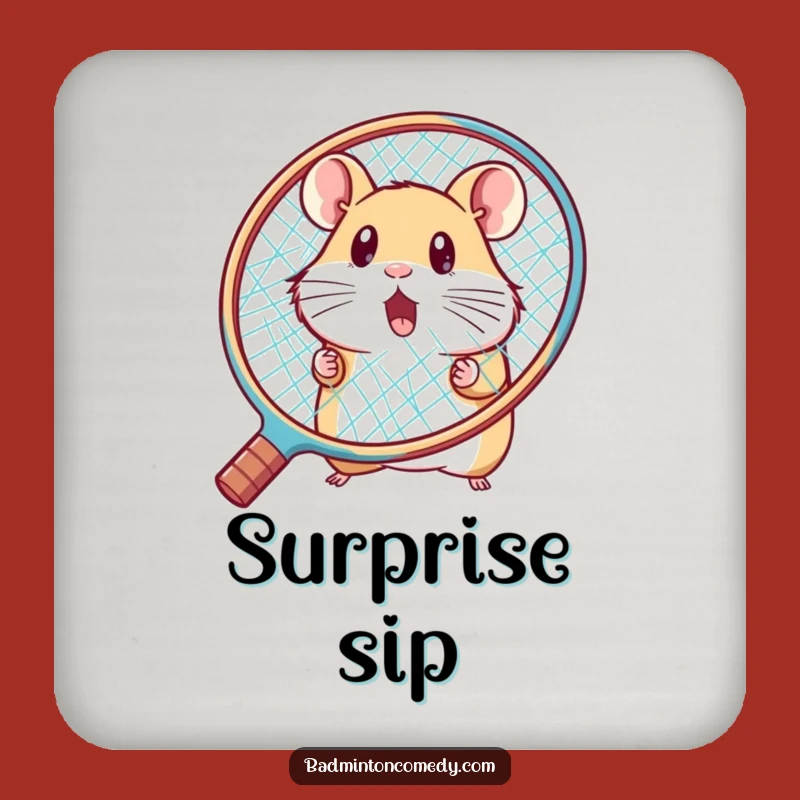 Funny Hamster Badminton Surprise Coaster: Protect Surfaces with Adorable Humor