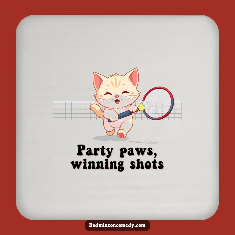 Funny Kitten Badminton Coaster - Playful Cat Court Protector Gift