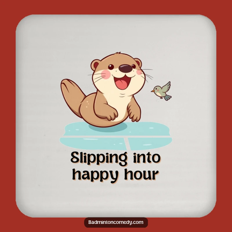 Funny Otter Badminton Coaster: Protect Surfaces with Court Humor