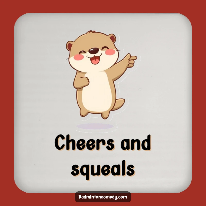 Funny Otter Badminton Coaster Set: Protect Surfaces with Jump Humor, Fun Gift