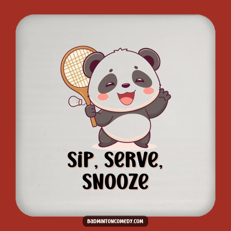 Funny Panda Badminton Coaster: Happy Bear Shuttlecock Drink Protector, Humorous Gift