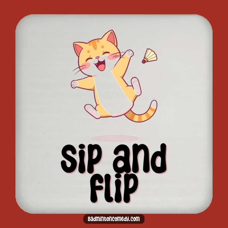 Funny Cat Badminton Coaster Set: Protect Surfaces with Cartwheel Humor, Fun Gift