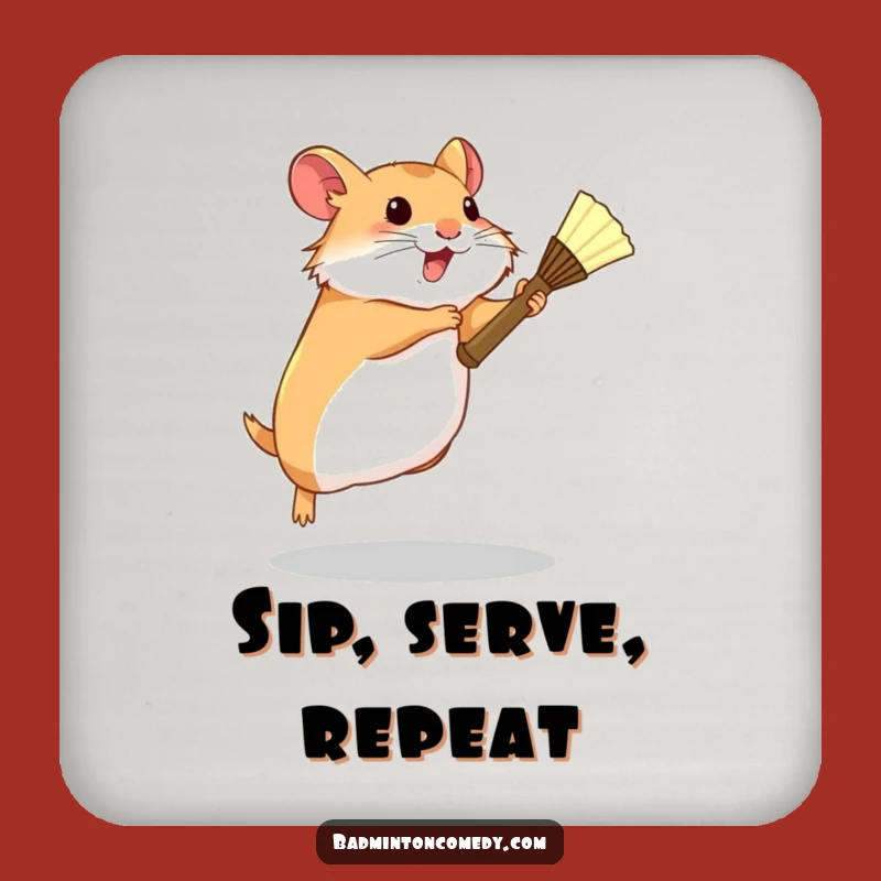Funny Hamster Badminton Coaster - Determined Tiny Racket Table Protector Gift