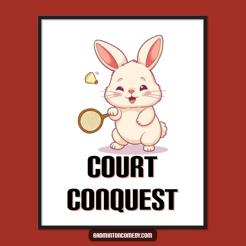 Funny Bunny Badminton Poster: Adorable Fluffy Rabbit Shuttlecock Smash Art - Gift Idea!