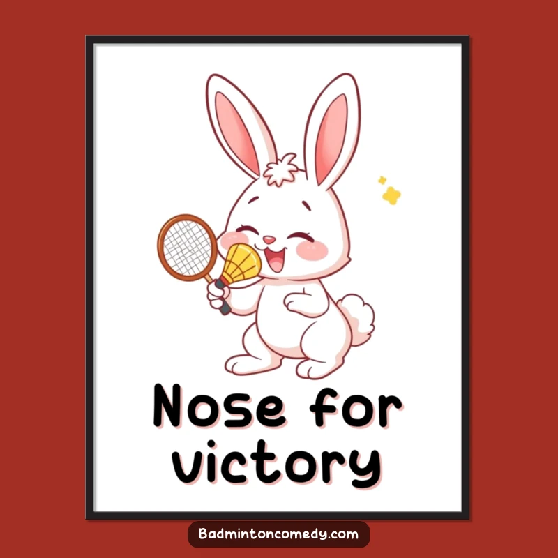 Funny Bunny Nose Badminton Poster: Hilarious Wall Art for Racquet Lovers