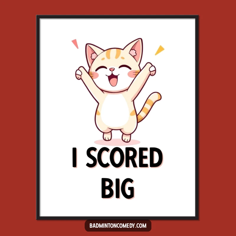 Funny Cat Poster: Energetic Victory Jump, Humorous Wall Art Gift
