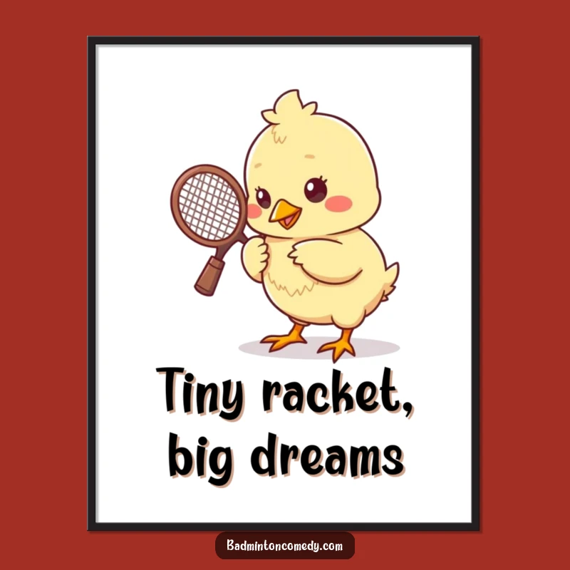 Funny Chick Badminton Poster: Cute Bird Shuttlecock Wall Art, Hilarious Home Decor Gift