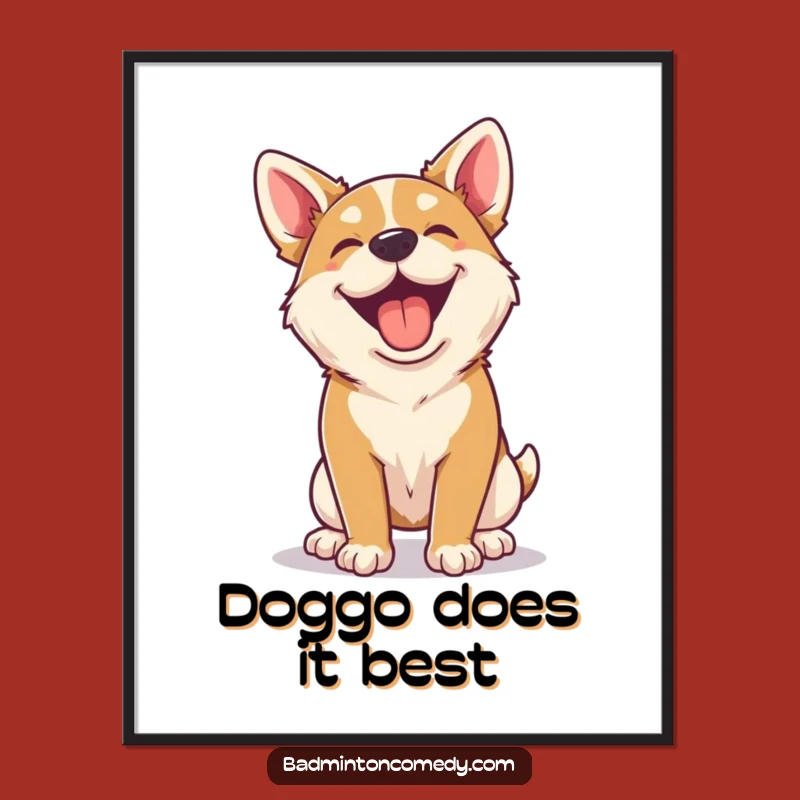 Funny Dog Badminton Poster - Happy Panting Wall Art for Gift