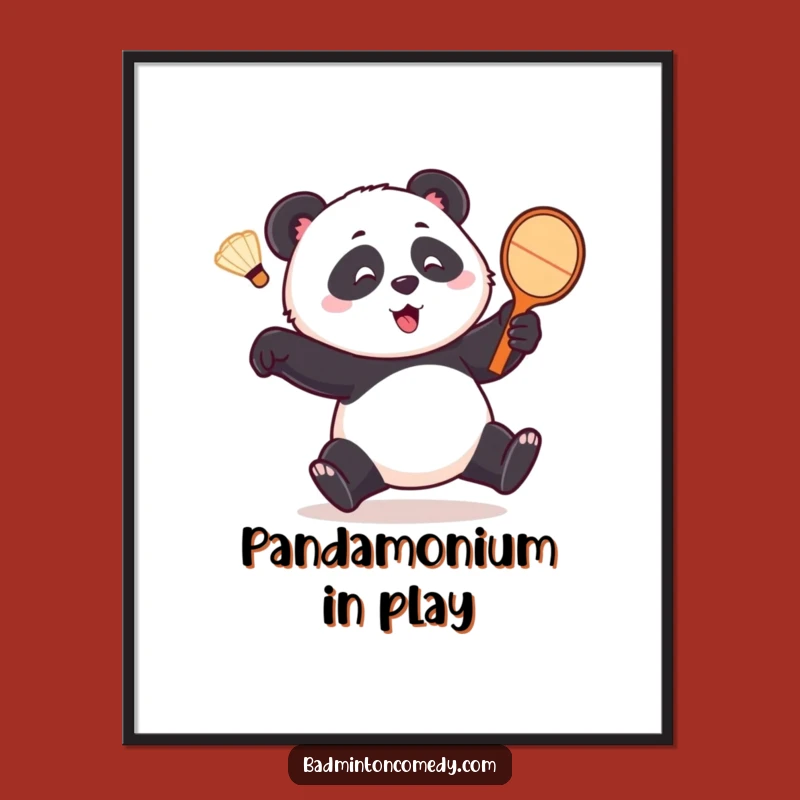 Funny Panda Badminton Chase Poster - Decorate with Playful Bear's Comical Smash Art
