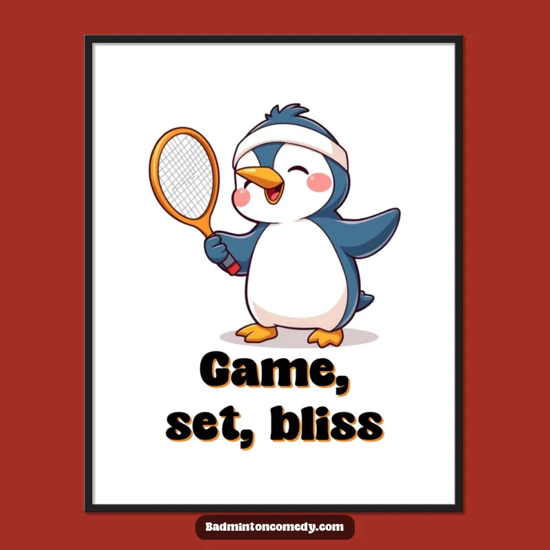 Funny Penguin Tennis Joy Poster: Hilarious Racket Swing Wall Art Gift