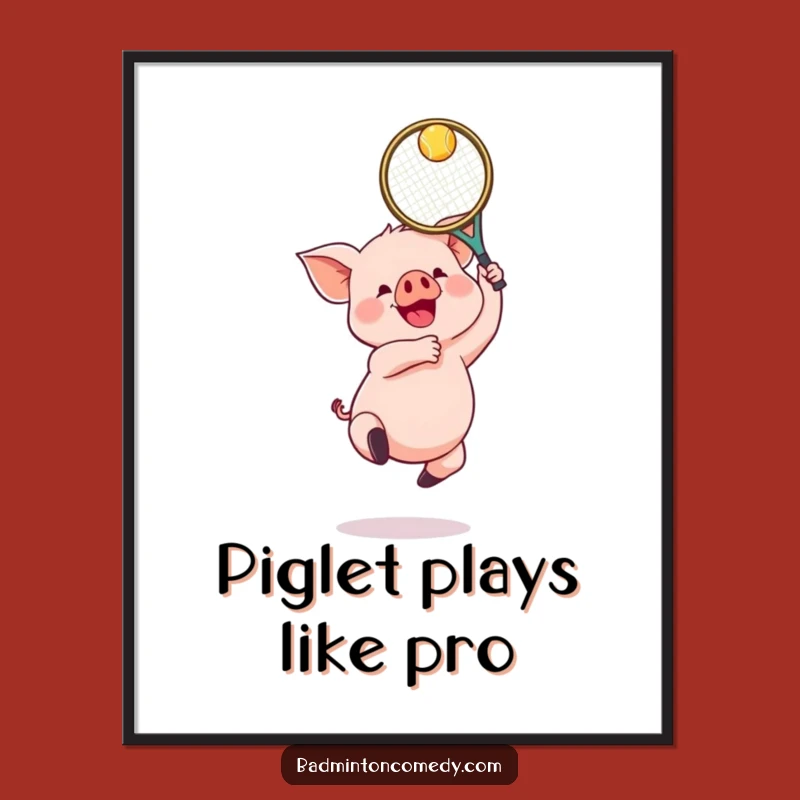 Funny Piglet Badminton Art Print - Gleeful Jumper Wall Decor Gift