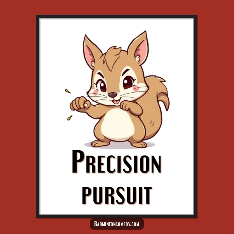 Funny Squirrel Smash Poster - Intense Badminton Art for Focused Gifts