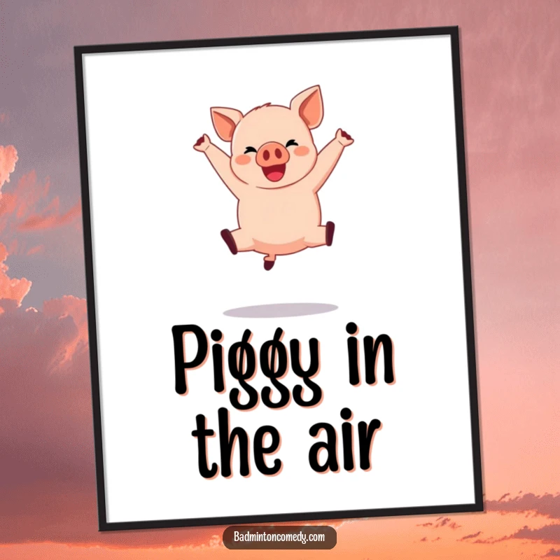 Funny Pig Basketball Poster: A happy pig in a dramatic mid-air jump shot, bringing dynamic sports energy.