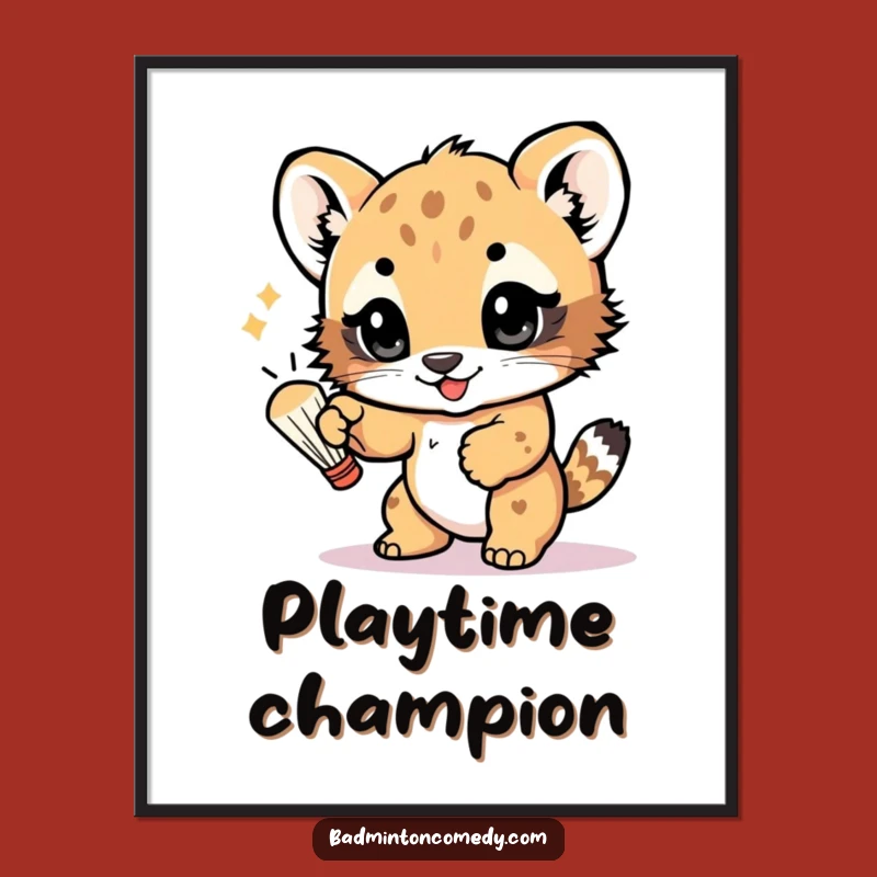 Funny Bear Cub Badminton Poster: Playful Paw Art - Hilarious Wall Decor