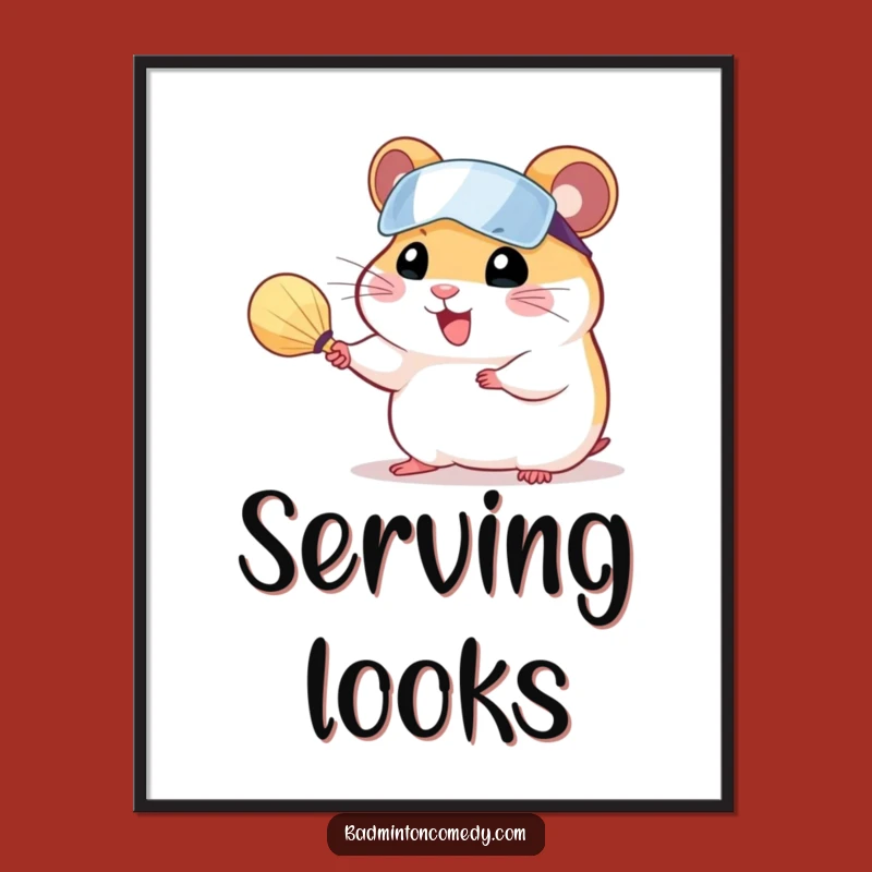 Funny Hamster Badminton Poster: Cheerful Serving Action Art - Unique Wall Decor
