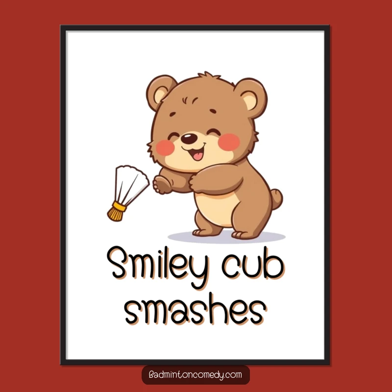 Funny Bear Cub Badminton Poster: Adorable Wall Art for Sporty Rooms