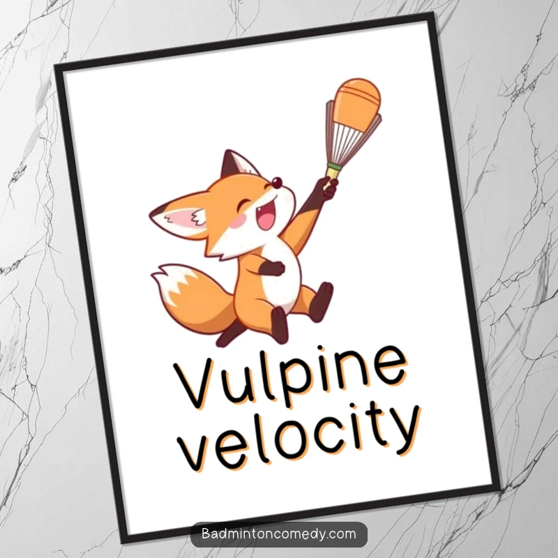 Funny Fox Poster: A dynamic poster capturing a fox in mid-air, powerfully smashing a badminton shuttlecock.