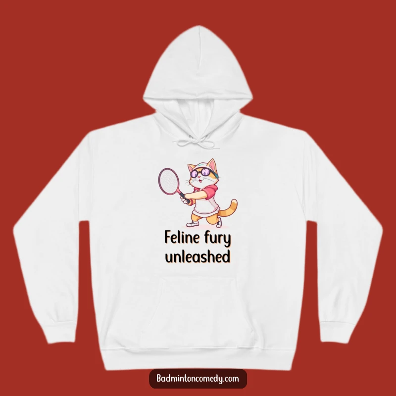 Cozy Funny Cat Badminton Hoodie: Warm & Hilarious Feline Swing Gift