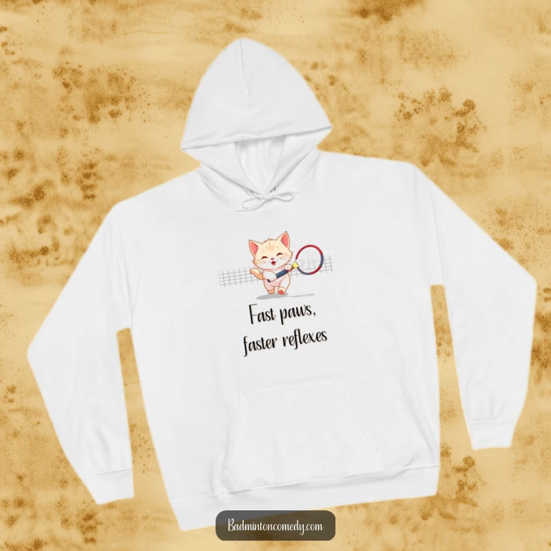 Funny Kitten Badminton Hoodie: A playful kitten chasing a shuttlecock, embodying cute and energetic sports fun.