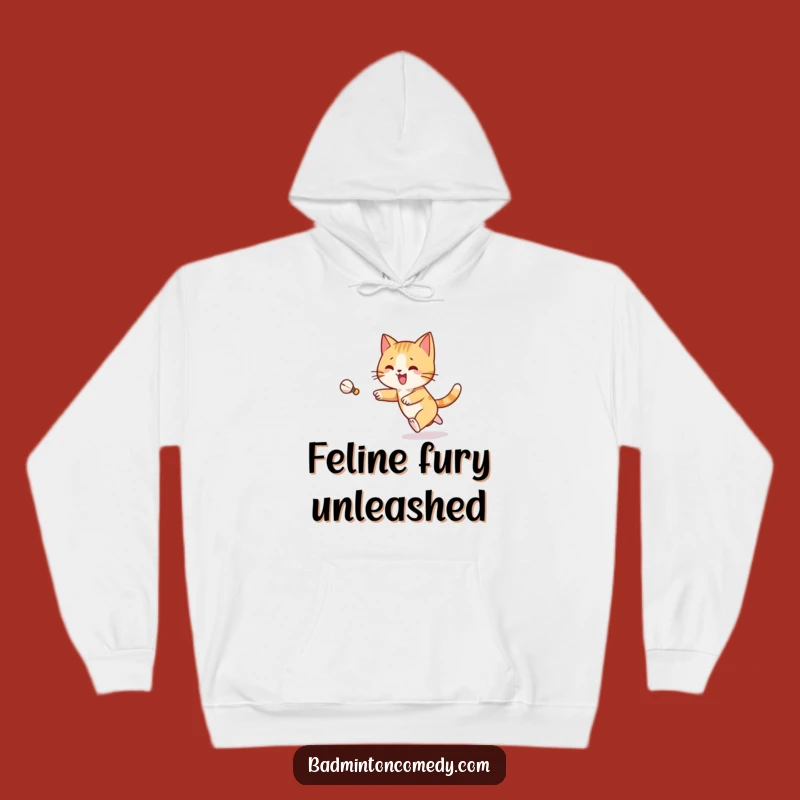 Funny Cat Badminton Hoodie: Joyful Feline Chase - Great Gift!
