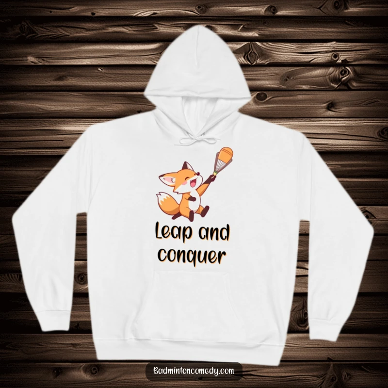 Funny Fox Hoodie: A warm hoodie depicting an agile fox executing a powerful overhead smash in badminton.
