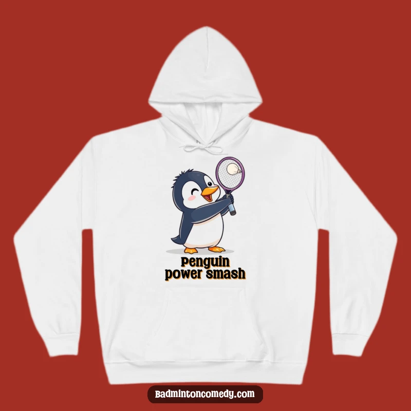 Funny Penguin Badminton Hoodie: Lunging Bird Smash - Great Gift!