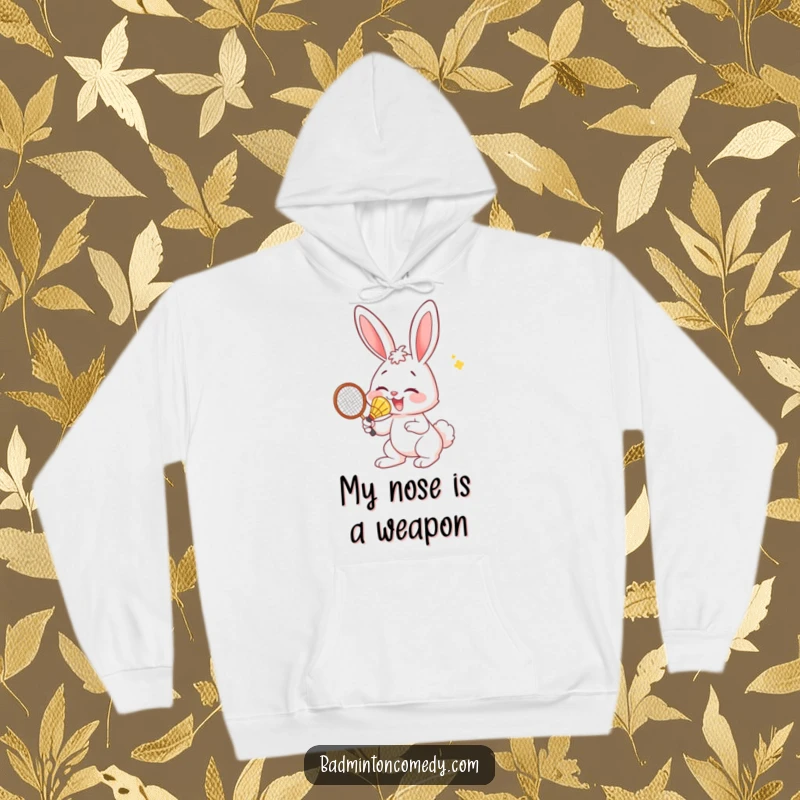 Funny Bunny Hoodie: A warm and cozy hoodie featuring a bunny hilariously hitting a badminton shuttlecock with its nose.