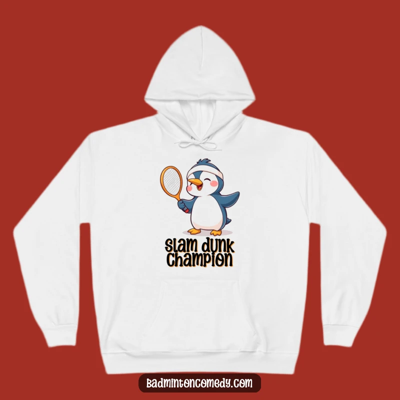 Funny Joyful Penguin Racket Hoodie: Cozy Humorous Tennis Fan Gift Apparel