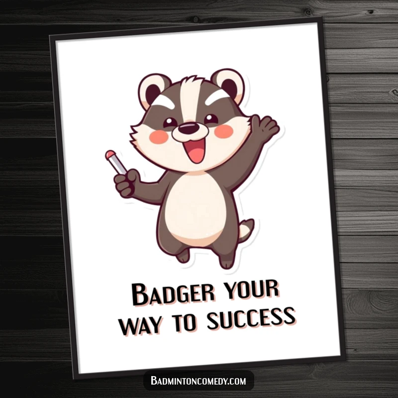 Funny Free Printable Wall Art: Badger Doing a Triumphant Jump after Winning a Point.