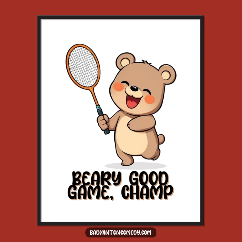 Funny Free Printable Bear Art: Badminton Bash, Downloadable Decor