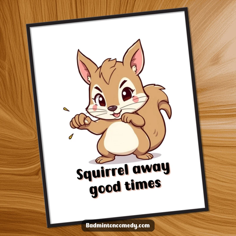 Funny Free Printable Wall Art: Squirrel with Intense Concentration Aiming for a Powerful Smash.